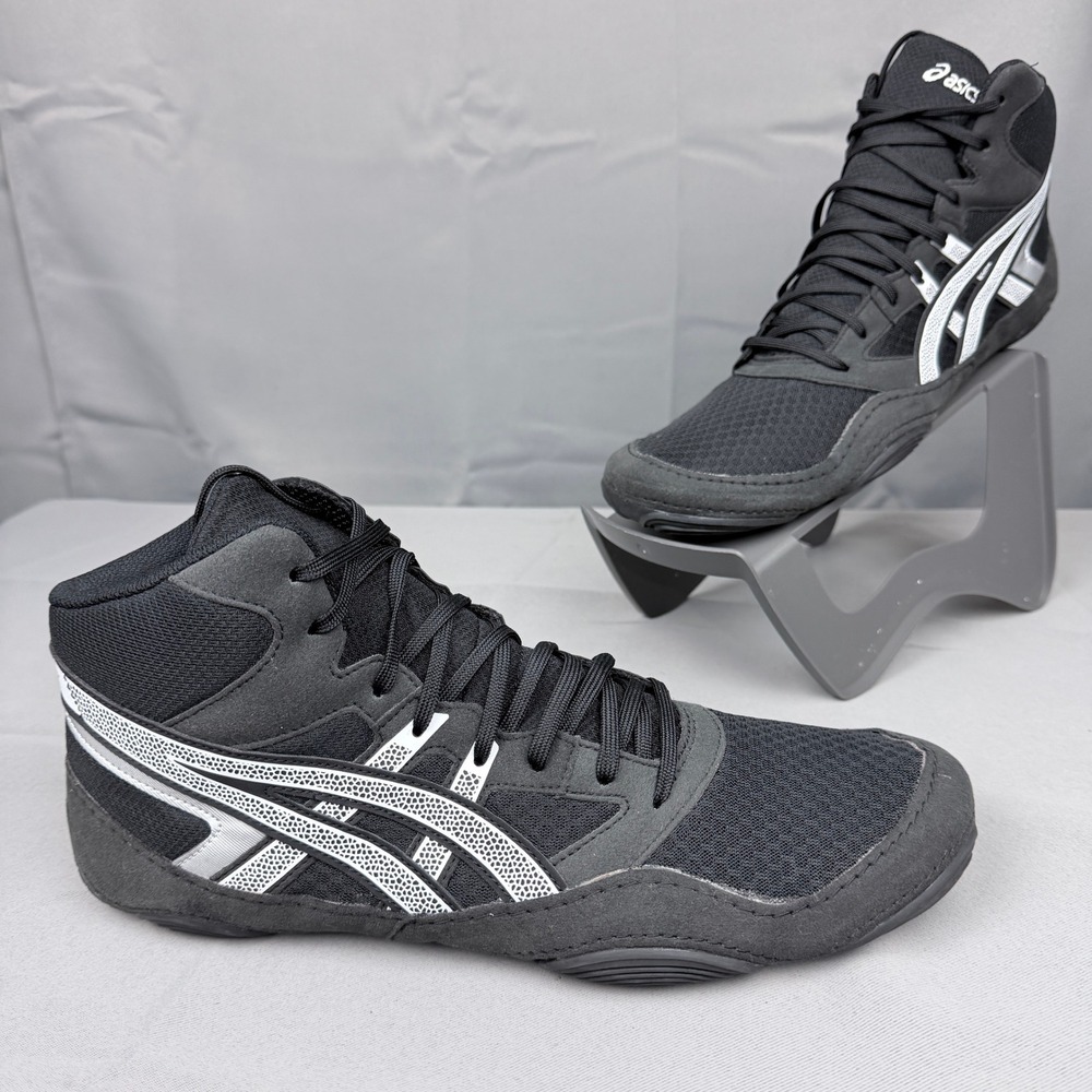 ASICS Snapdown Wrestling Shoes Mens 13 Wide Black White Silver 1081A059 High Top